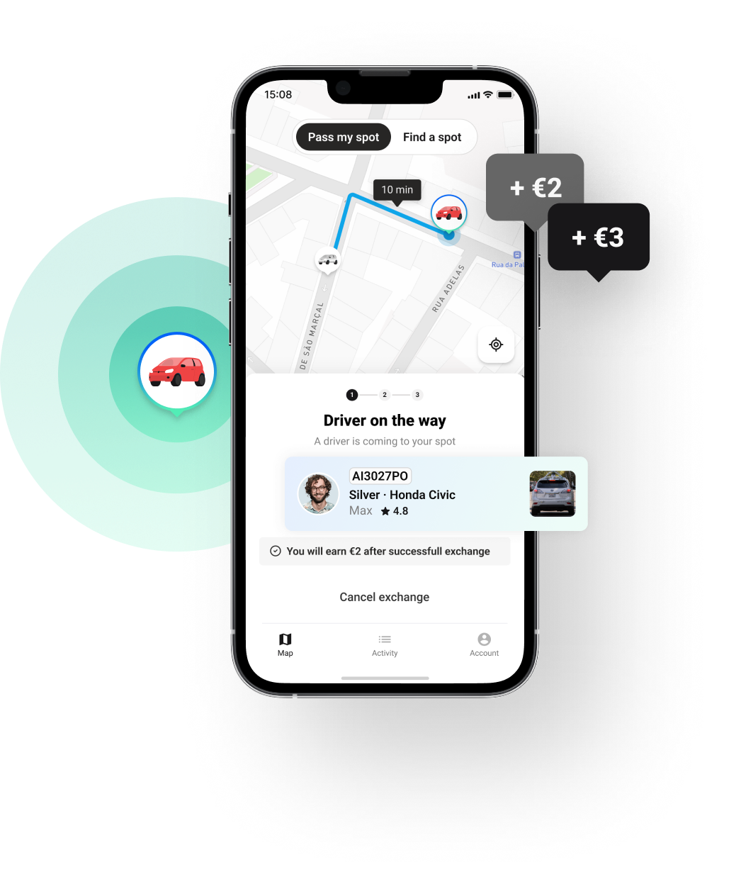 Urbix app on iPhone showing a matched driver and earnings